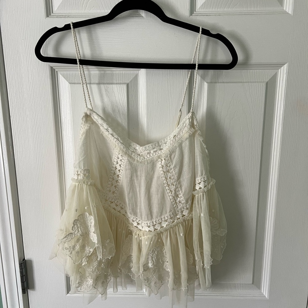 Free People Cream Ruffled Tiered Camisole Coverup
